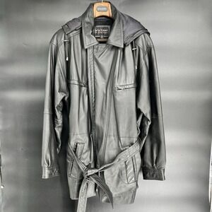 Wilson's Leather Jacket Men's Belted Size XL Black Long Bomber Style